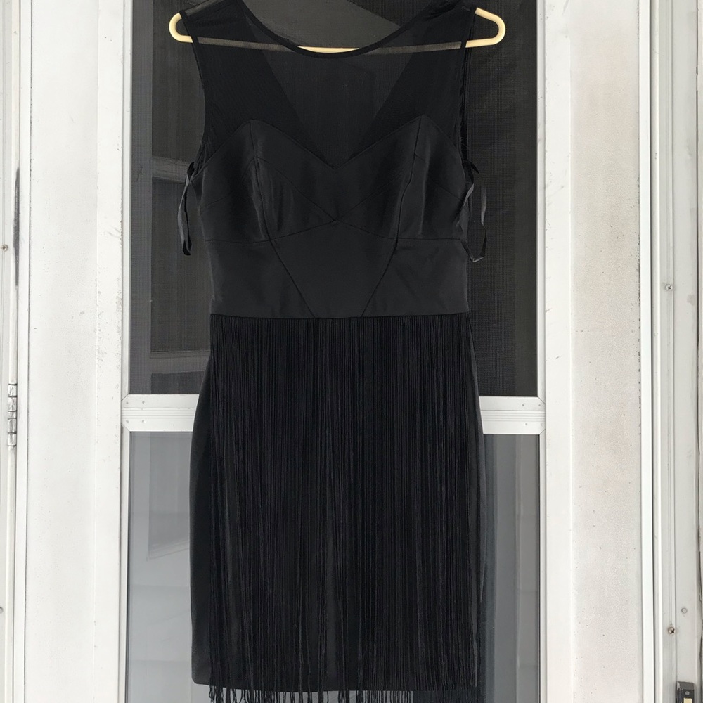 Black mesh and fringe dress